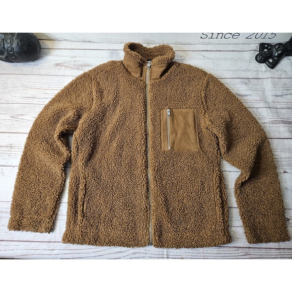 H&M Brown Teddy Zip Up Jacket Medium Fleece With Gold Interior - Picture 2 of 4